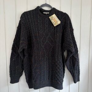 Aran 100% Wool Cable Knit Sweater Blue Green Men’s Large Made in Ireland NWT’s